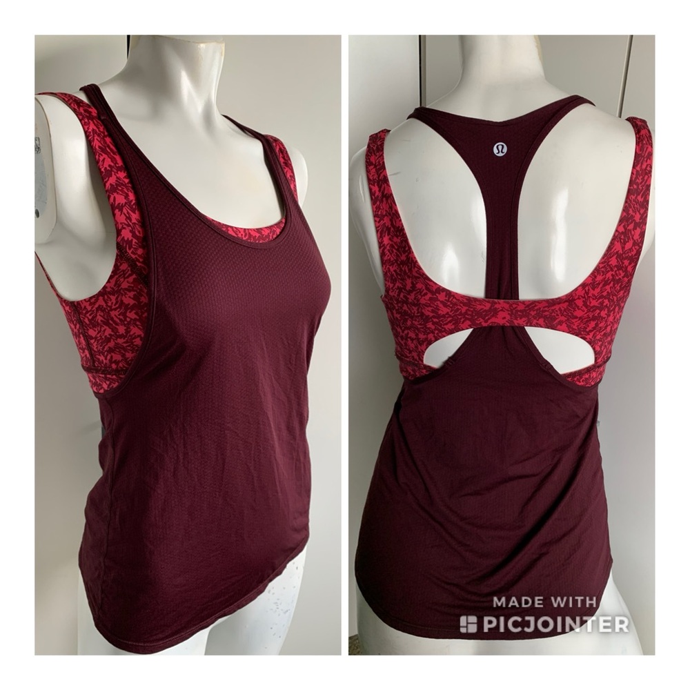 Lululemon All Support Tank size 4 burgundy tank top with built-in sports bra